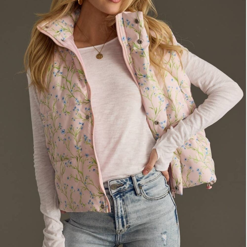 Light Pink Floral Puffer Vest - Picture 5 of 9